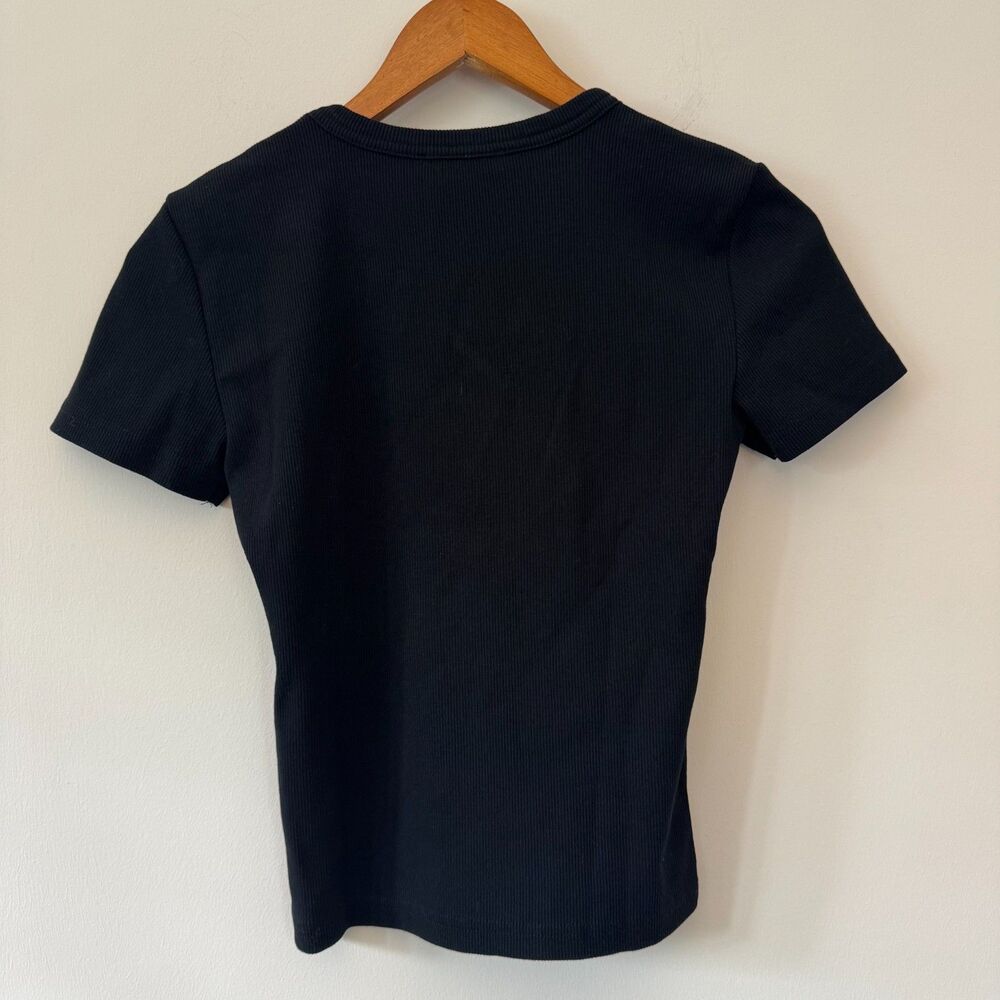 Zara Women’s Black Ribbed Fitted Crop Tee Medium - Picture 2 of 3